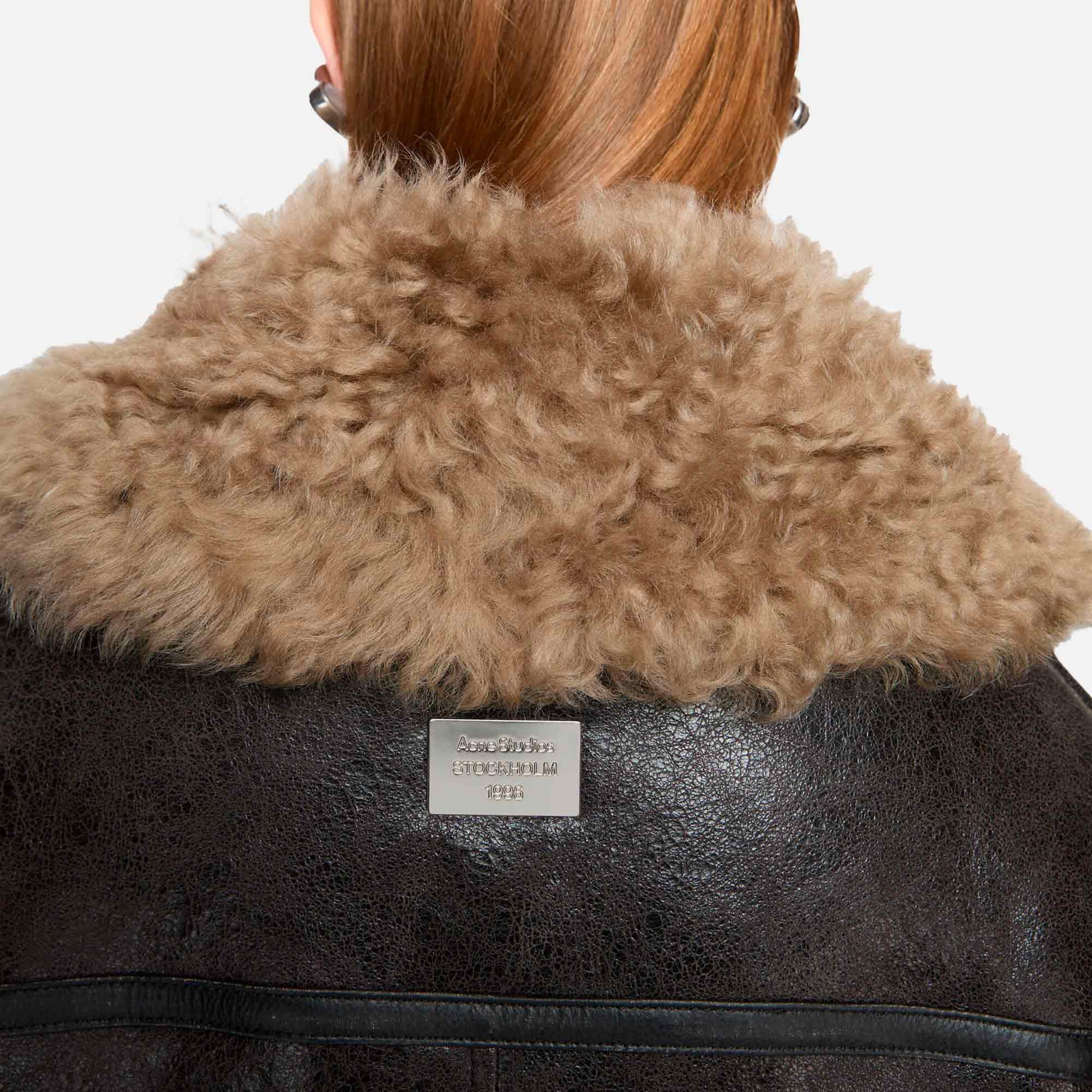 Leather Shearling Jacket Dark Grey