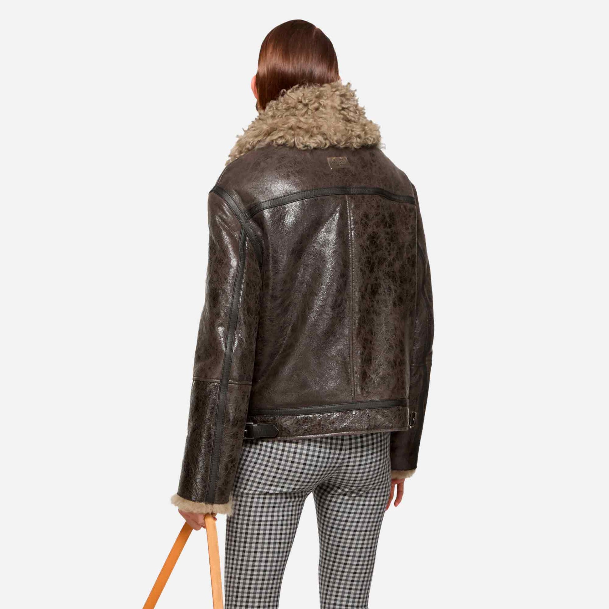 Leather Shearling Jacket Dark Grey