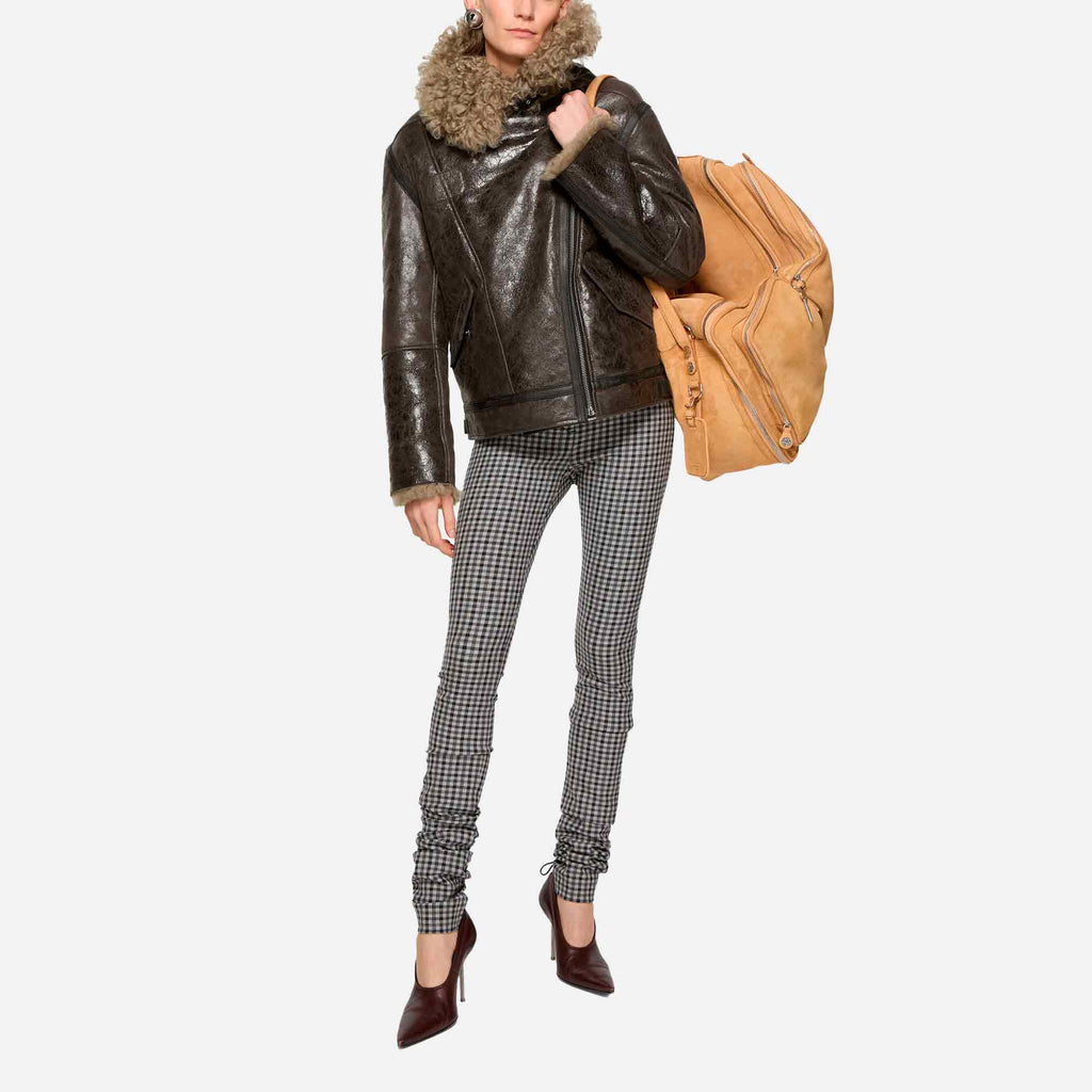 Leather Shearling Jacket Dark Grey