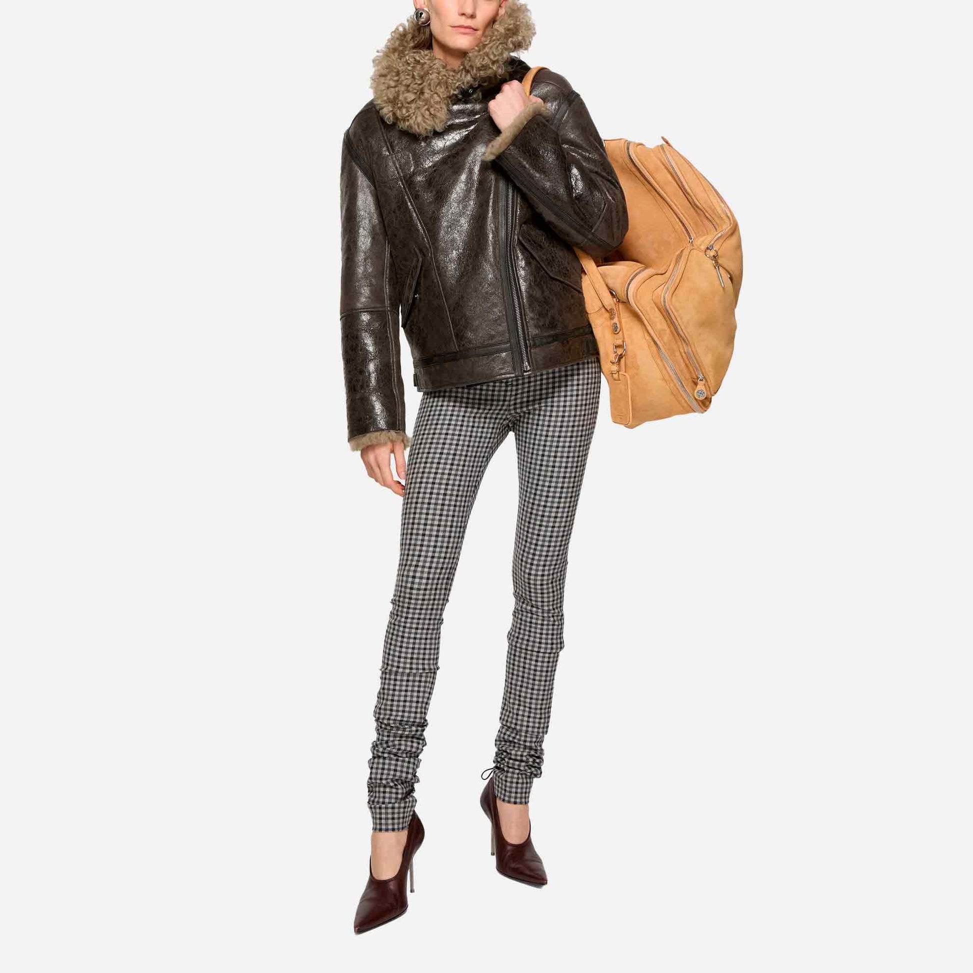 Leather Shearling Jacket Dark Grey