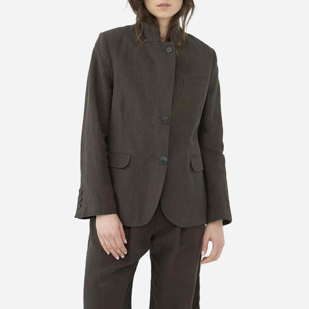 Linen Straight Blazer Brown