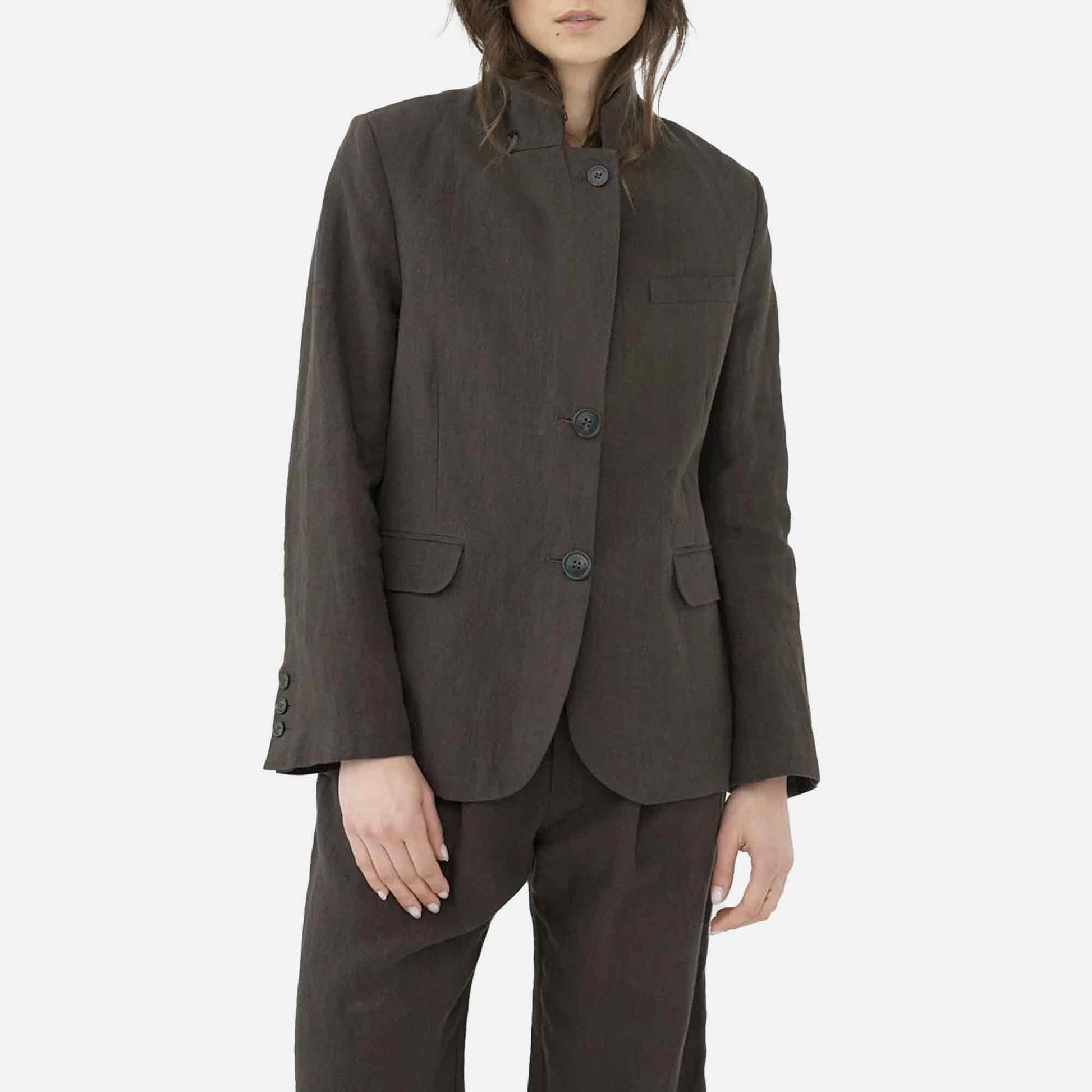 Linen Straight Blazer Brown