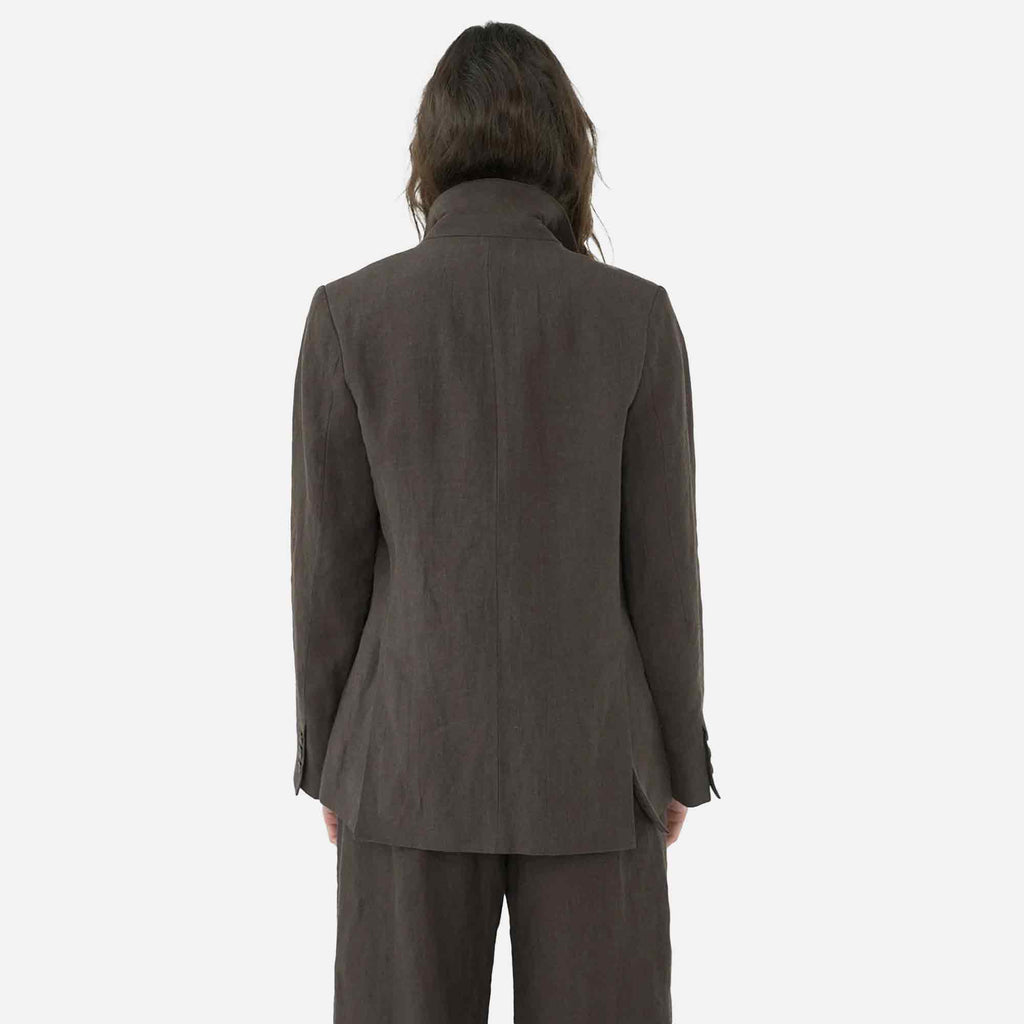 Linen Straight Blazer Brown