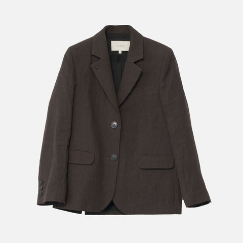 Linen Straight Blazer Dark Brown