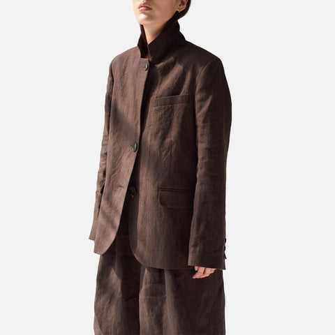 Linen Straight Blazer Dark Brown