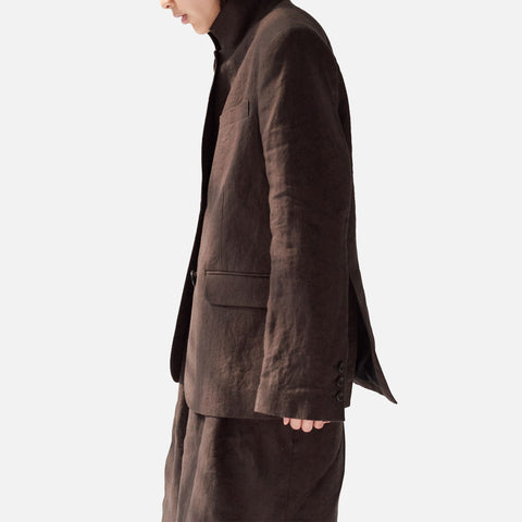 Linen Straight Blazer Dark Brown