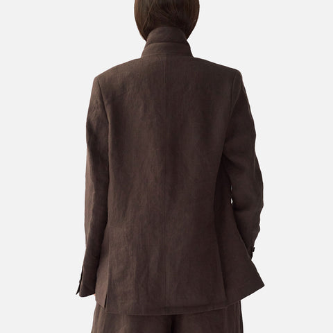 Linen Straight Blazer Dark Brown