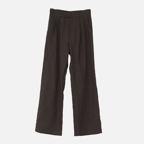 Linen Box Pants Dark Brown