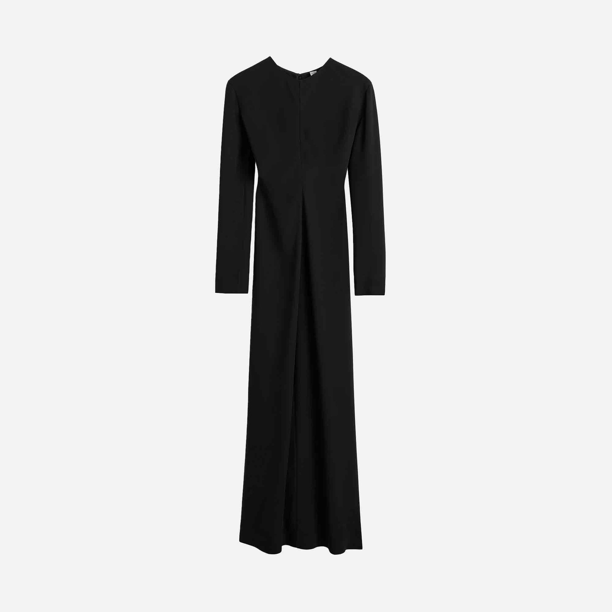Long-Sleeve Slouch Waist Dress Black