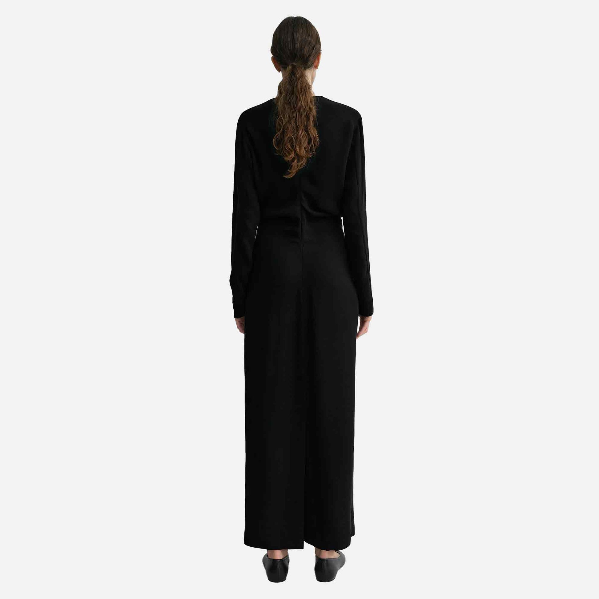 Long-Sleeve Slouch Waist Dress Black
