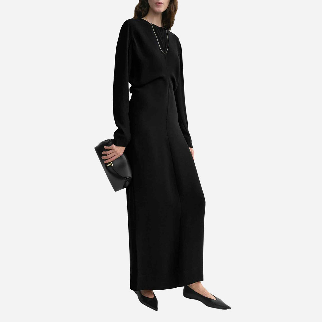 Long-Sleeve Slouch Waist Dress Black