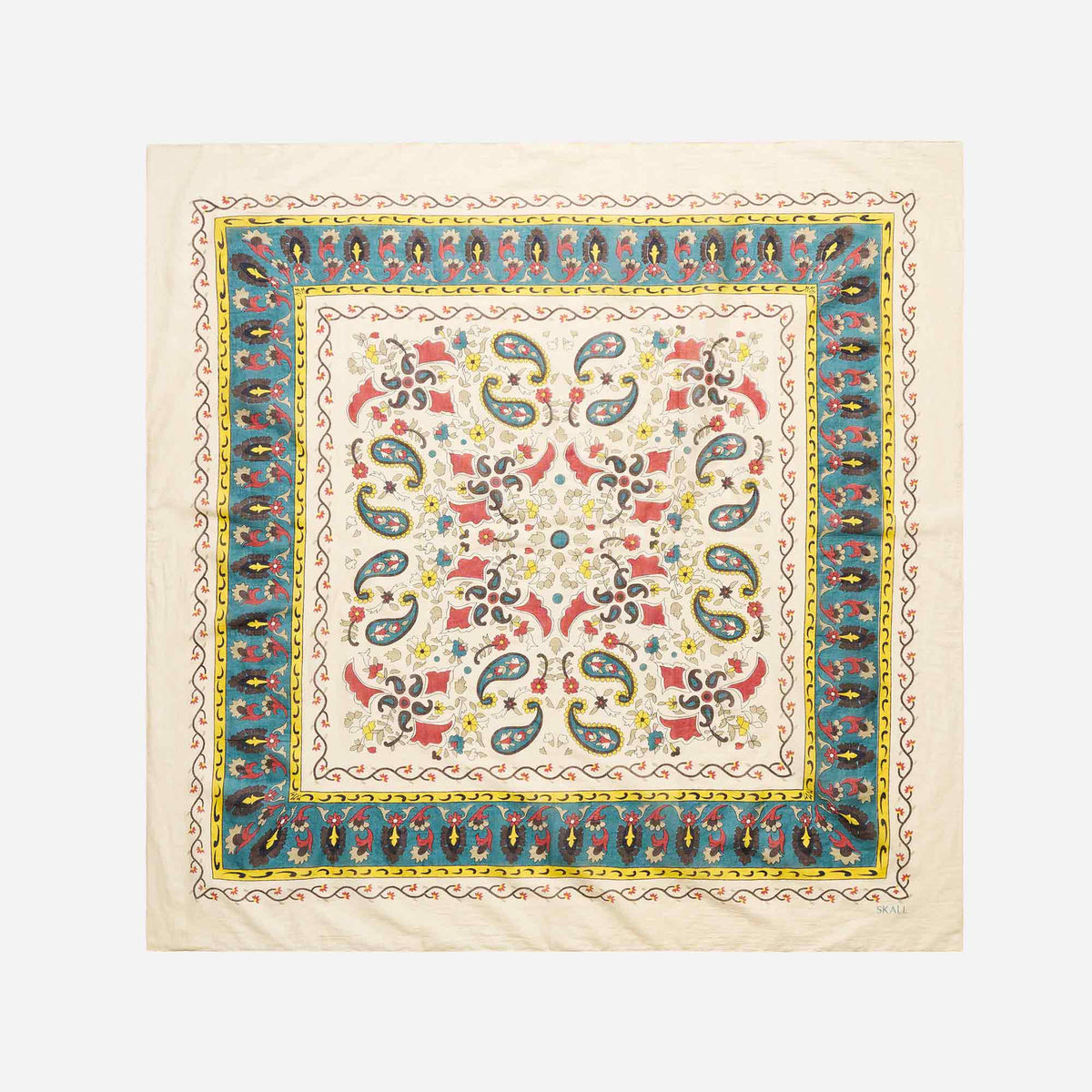 Mafalda Scarf 100x100 Beige/Blue Kalamkari