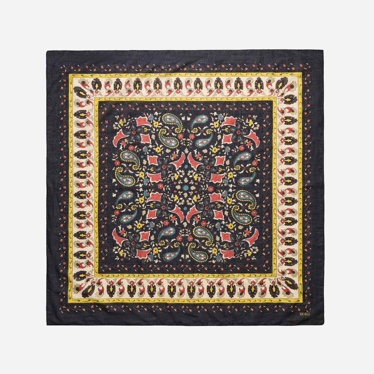 Mafalda Scarf 100x100 Black/Beige Kalamkari