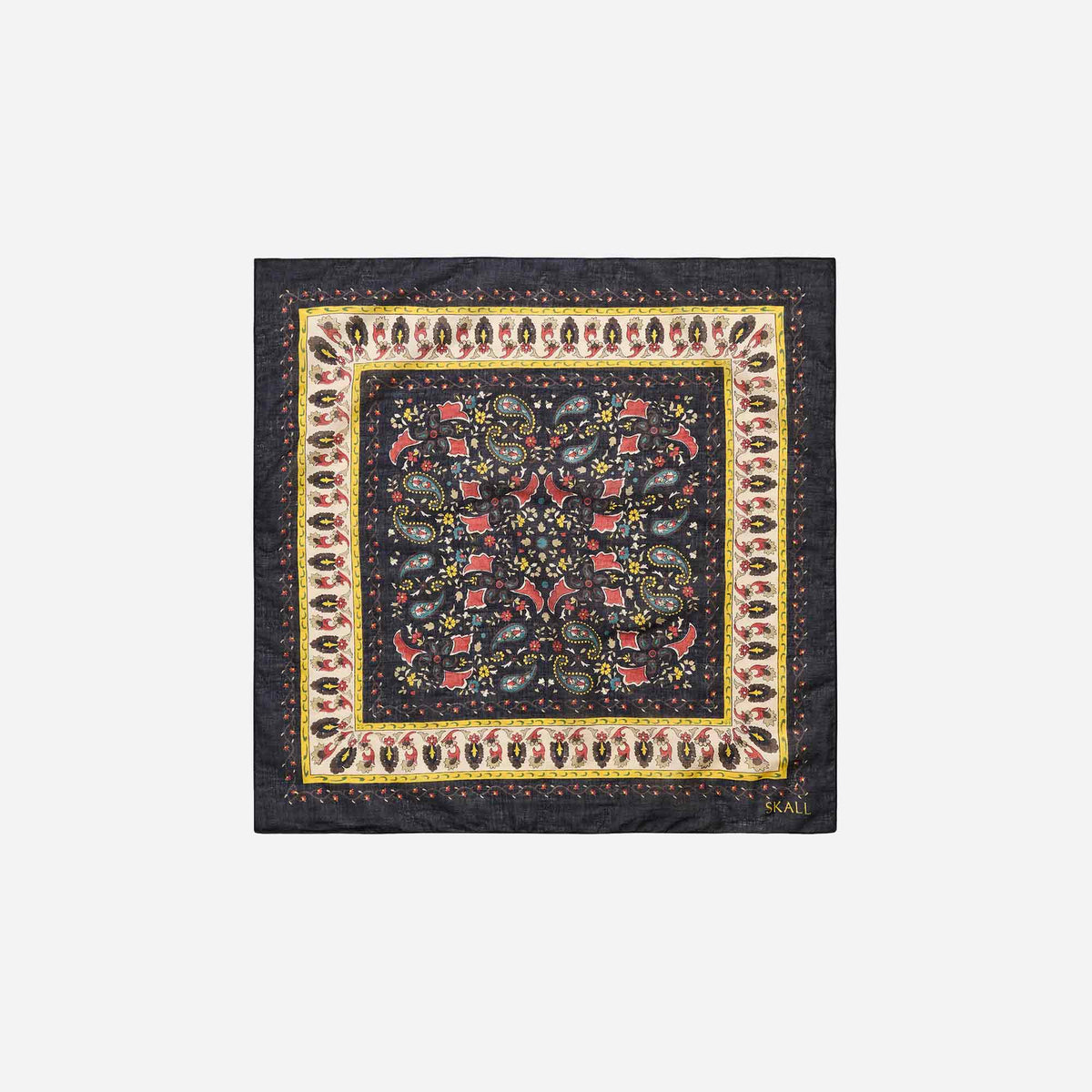 Mafalda Scarf 50x50 Black/Beige Kalamkari