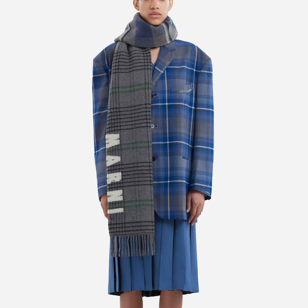 Scarf Wool Double Check Grey