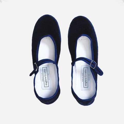Mary Jane Shoe Velvet Navy