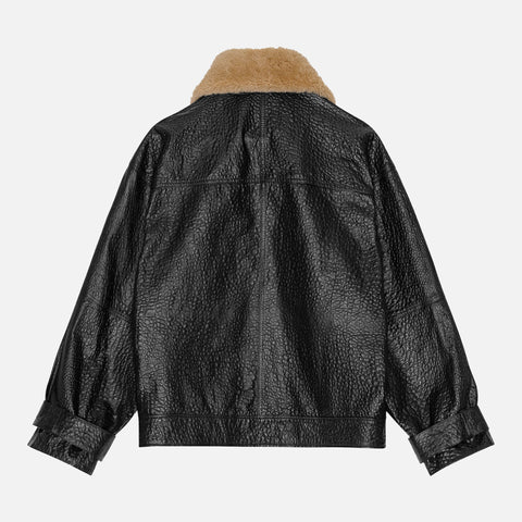Maxime Embossed Leather Bomber Black/Creme