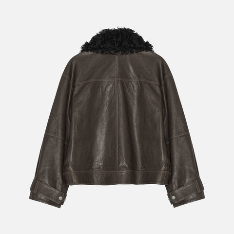 Maxime Leather Bomber Brown/Black