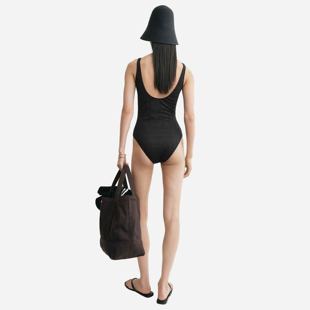 Monogram Pointelle Swimsuit Black