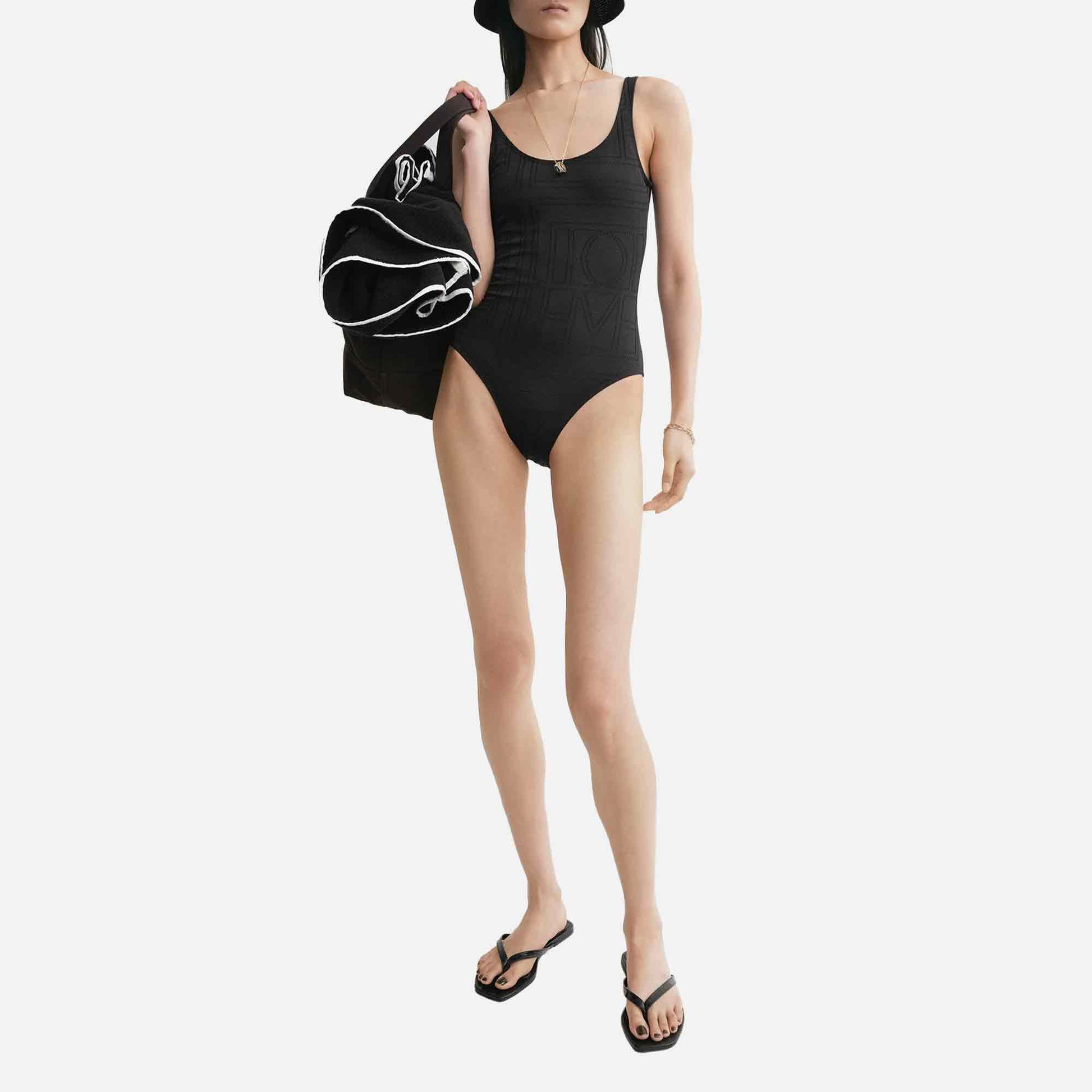 Monogram Pointelle Swimsuit Black