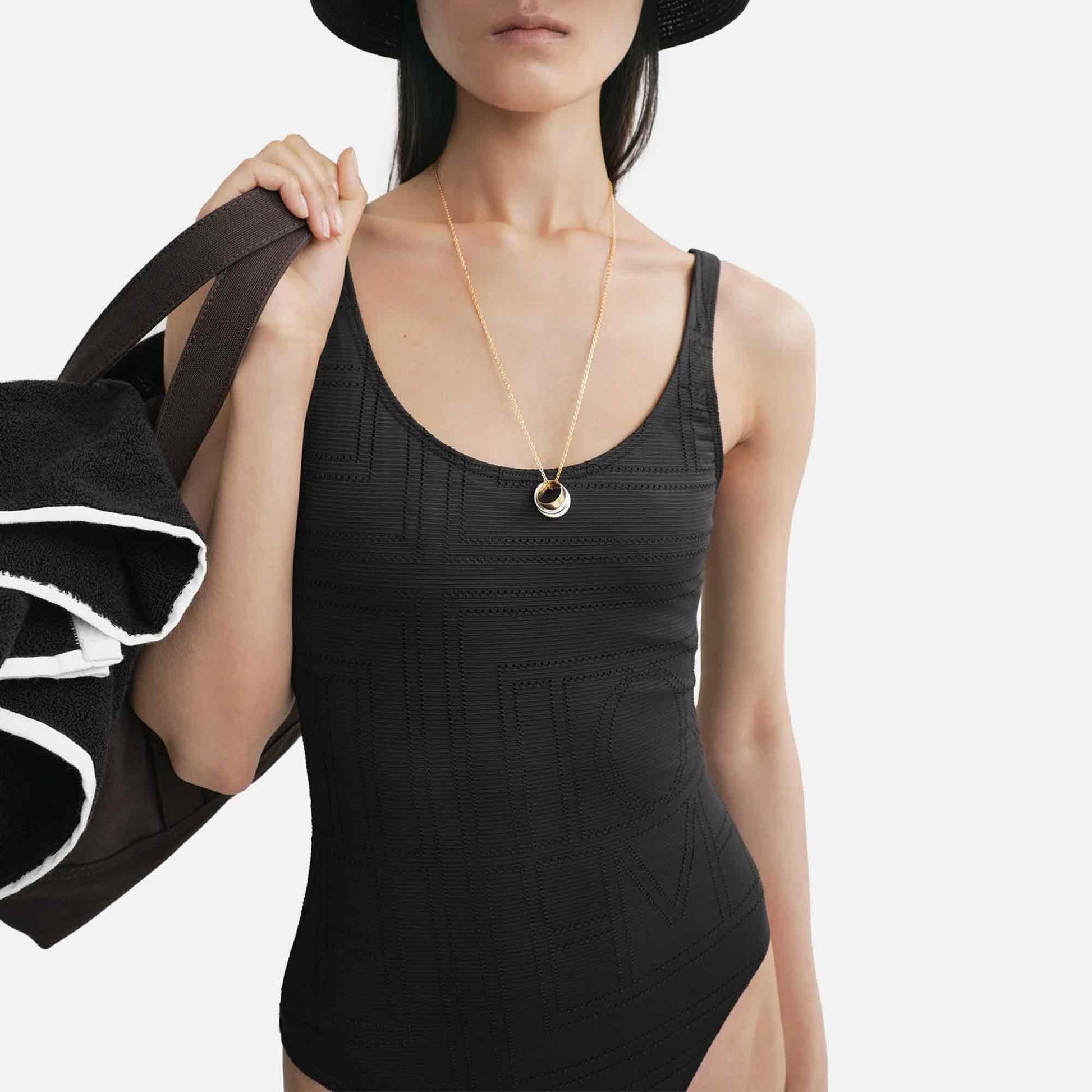 Monogram Pointelle Swimsuit Black