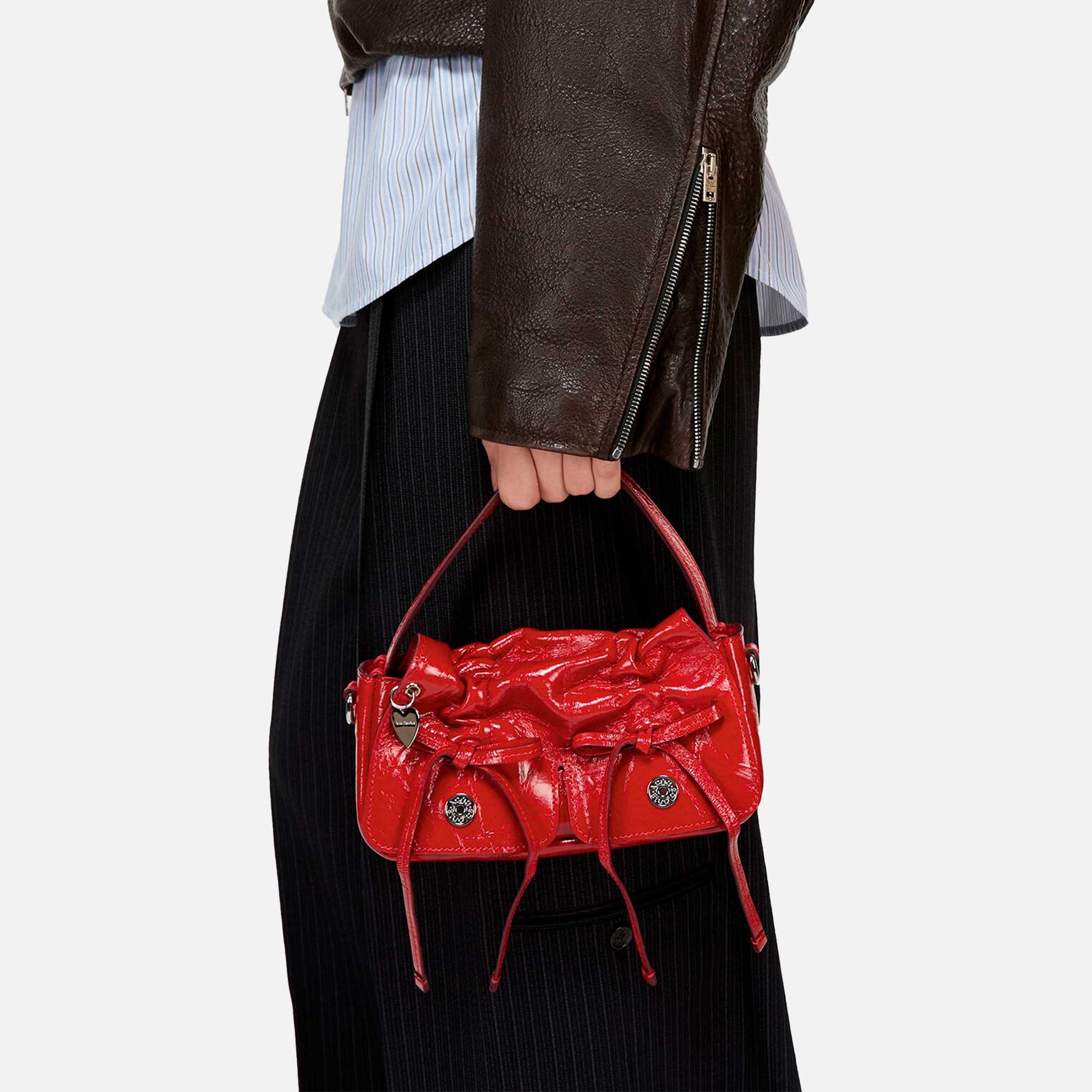 Multipocket Micro Crossbody Bag Crinkled Patent Red