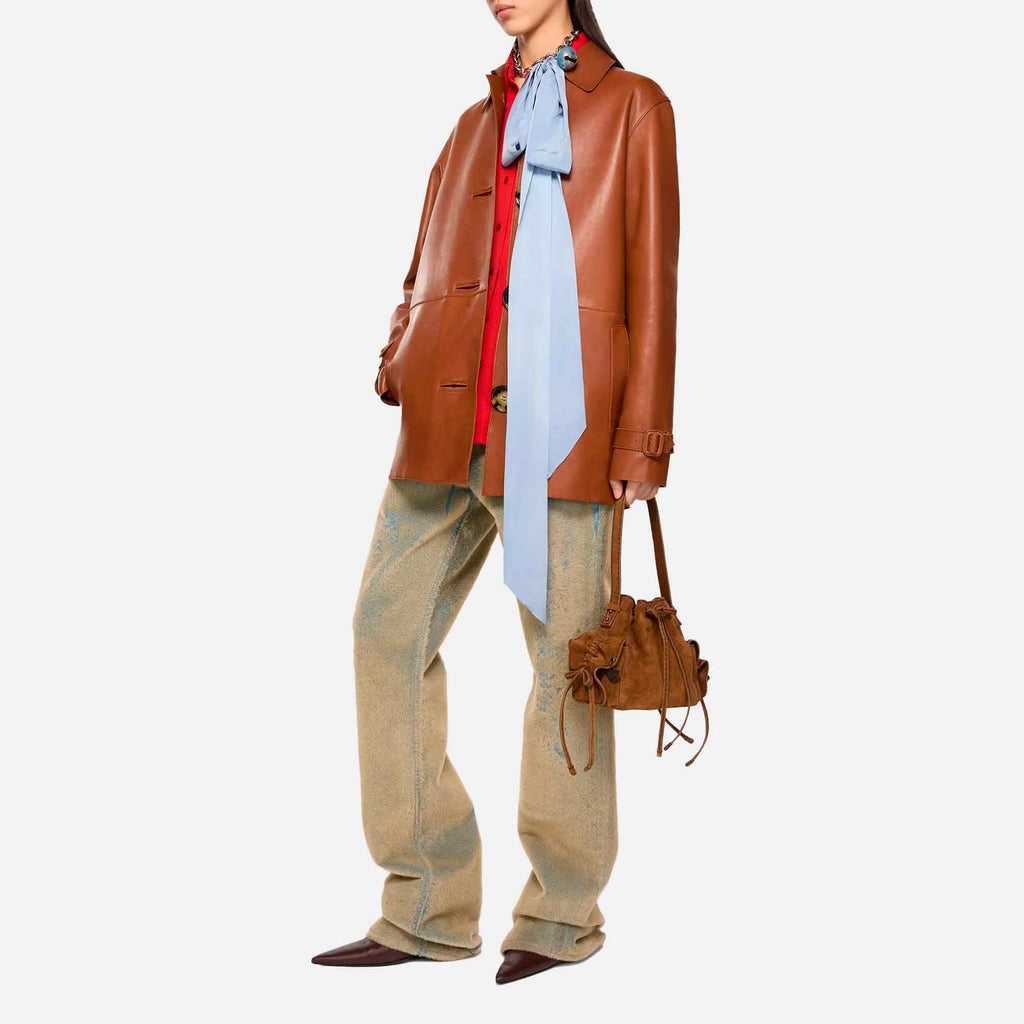 Multipocket Mini Bucket Bag Suede Cognac Brown