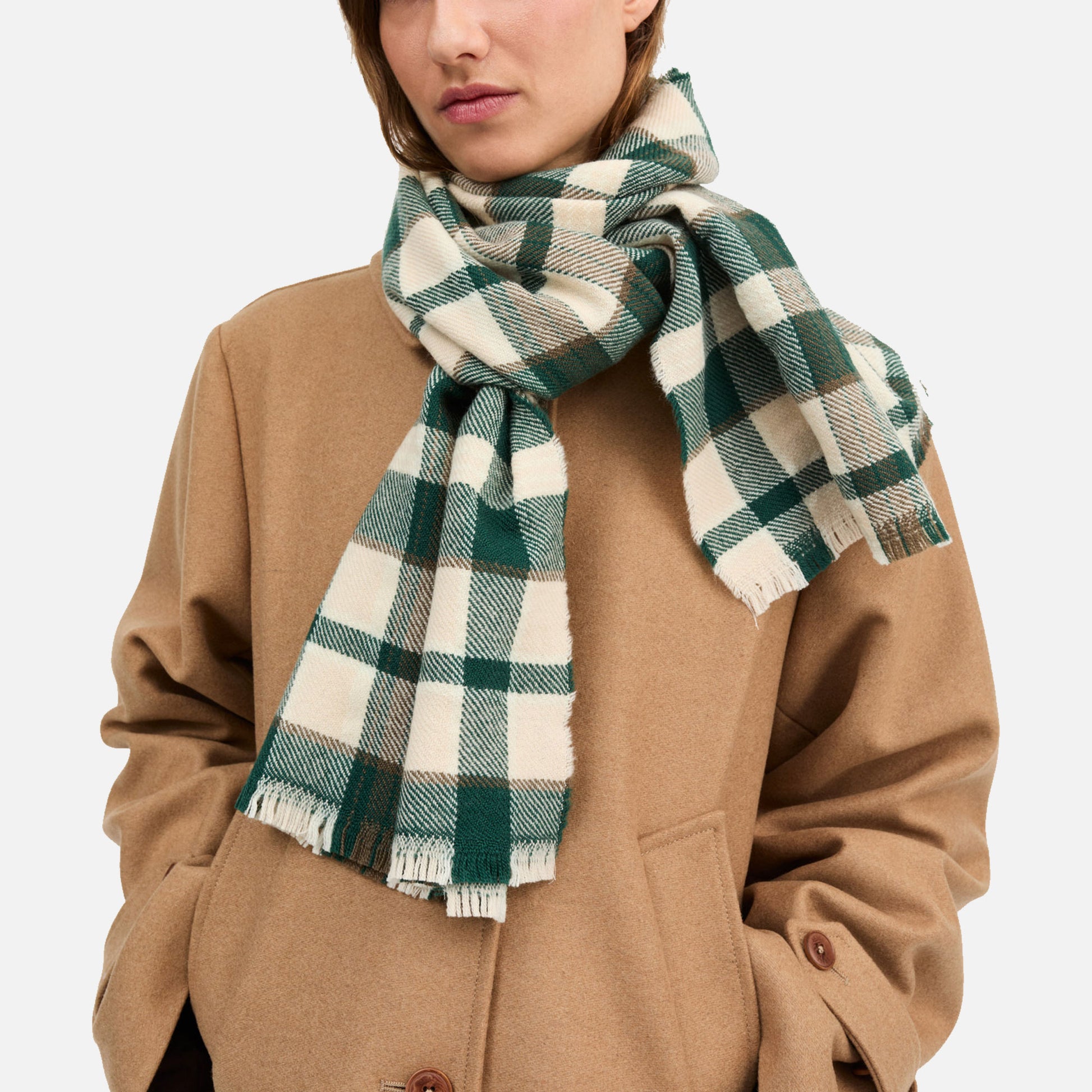 Nadelle Scarf Pine Green/Beige Check