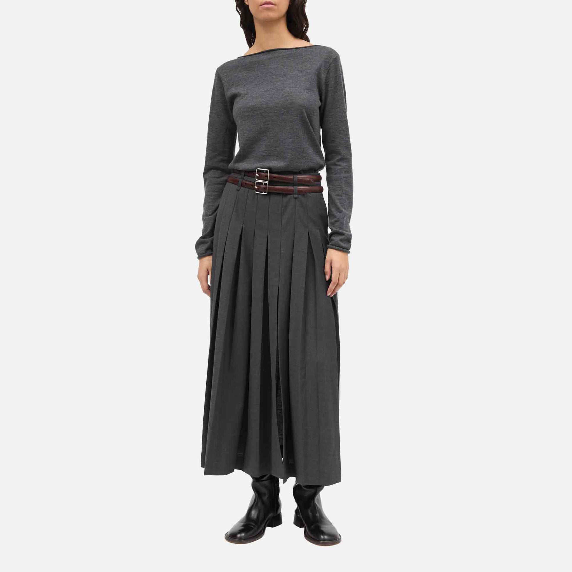 Neris-Atelier Thin Wool Skirt Dark Grey Melange