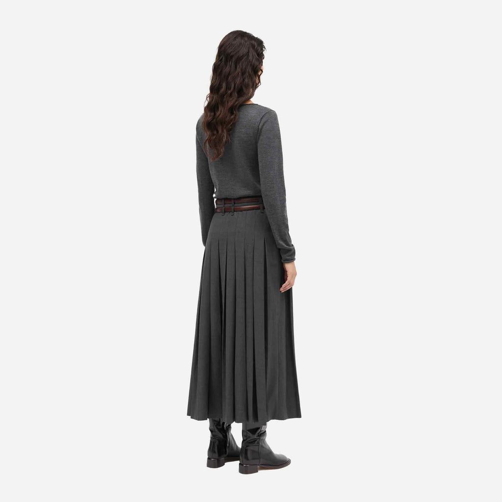 Neris-Atelier Thin Wool Skirt Dark Grey Melange