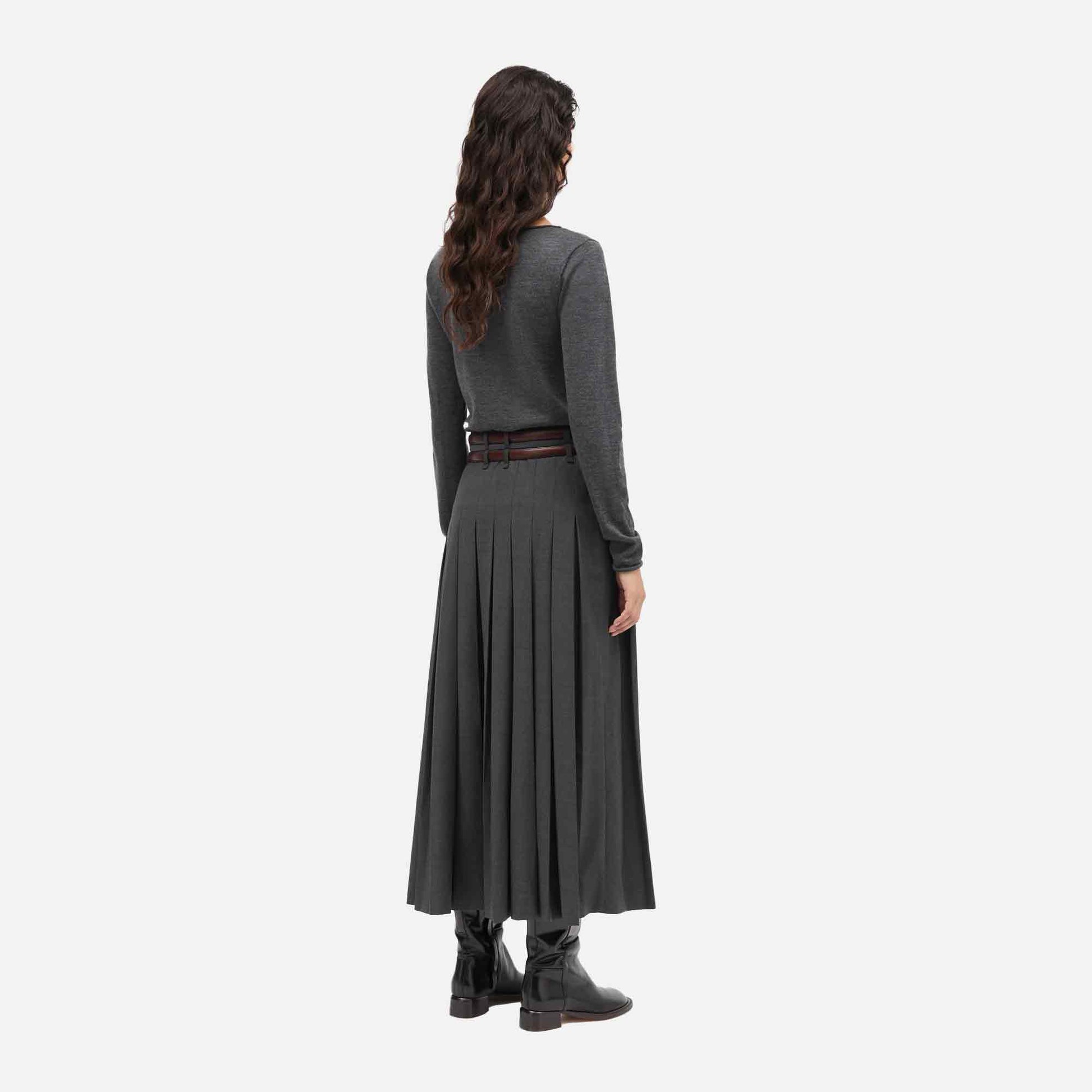 Neris-Atelier Thin Wool Skirt Dark Grey Melange