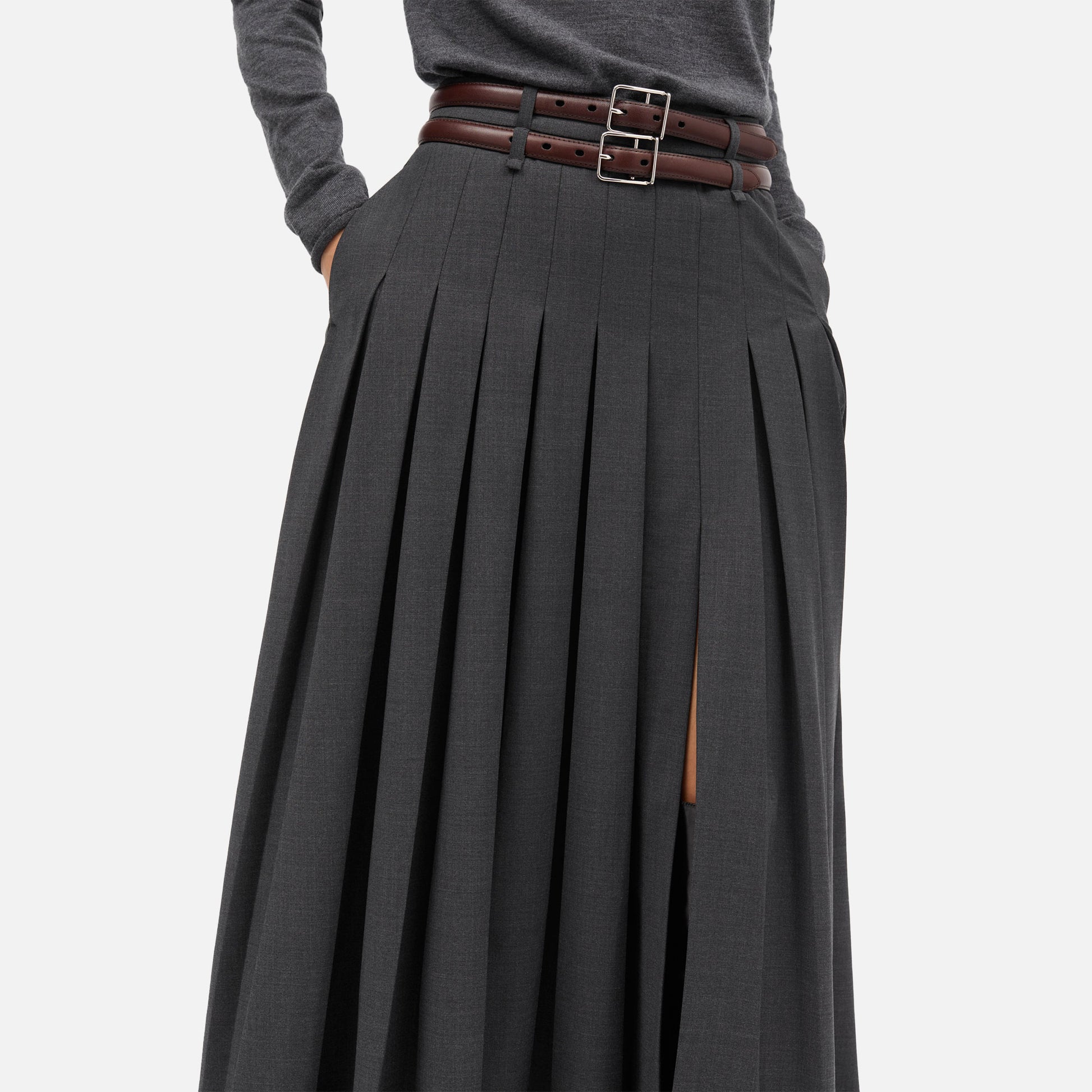 Neris-Atelier Thin Wool Skirt Dark Grey Melange