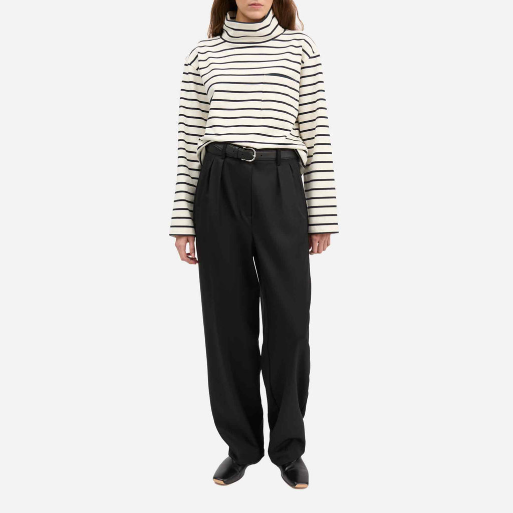 Nessa T-Neck Blouse Ecru/Navy Stripe