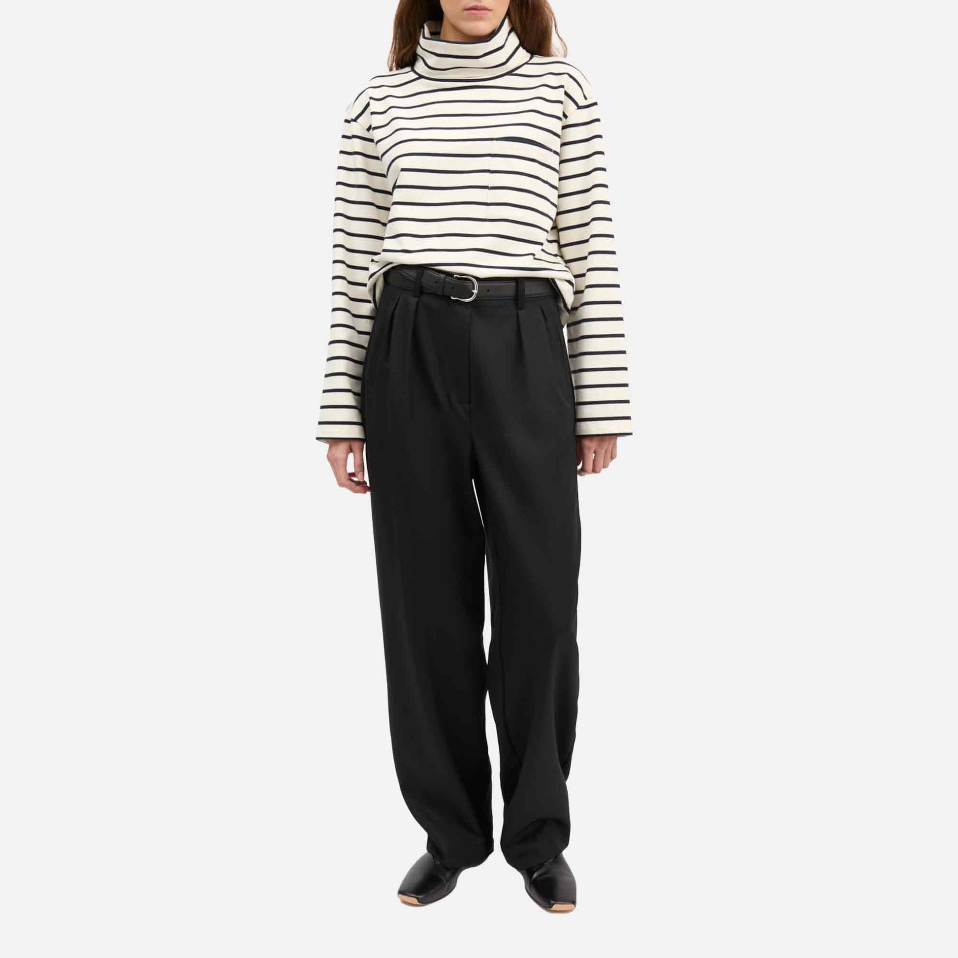 Nessa T-Neck Blouse Ecru/Navy Stripe