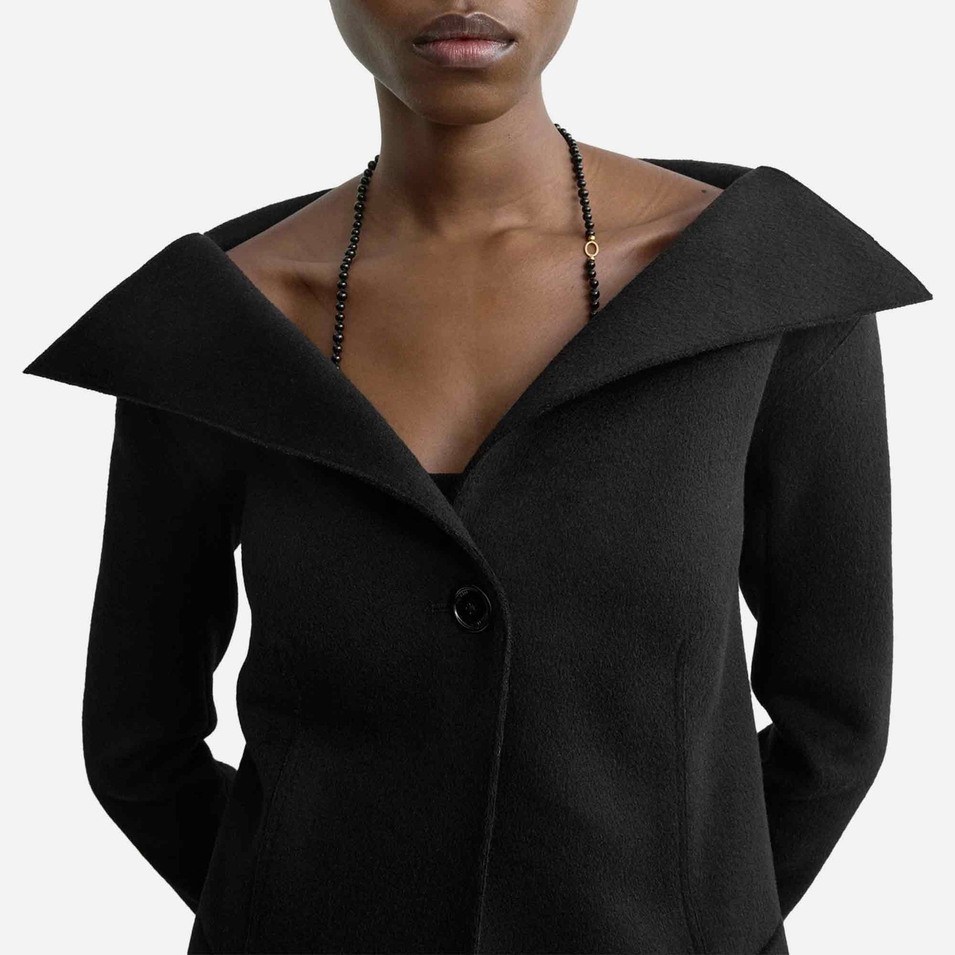 Open Collar Wool Jacket Black