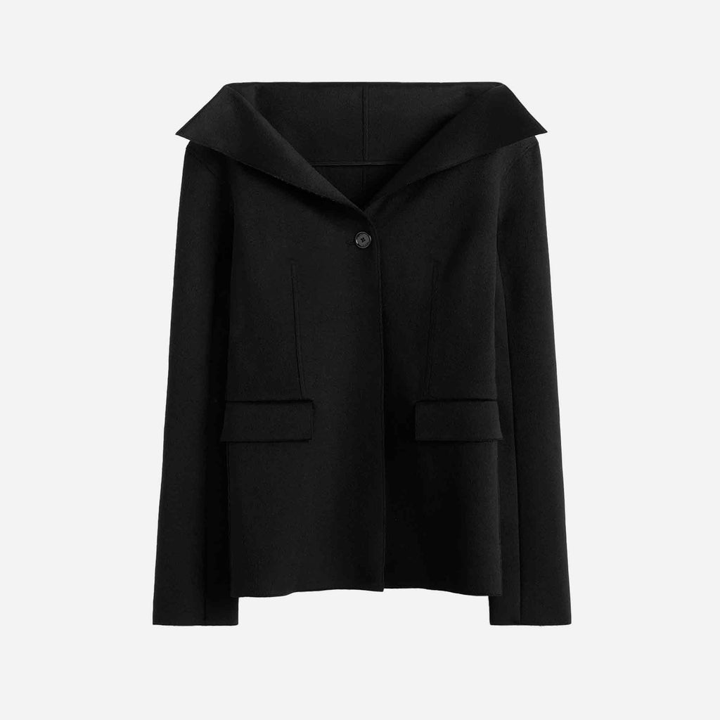 Open Collar Wool Jacket Black