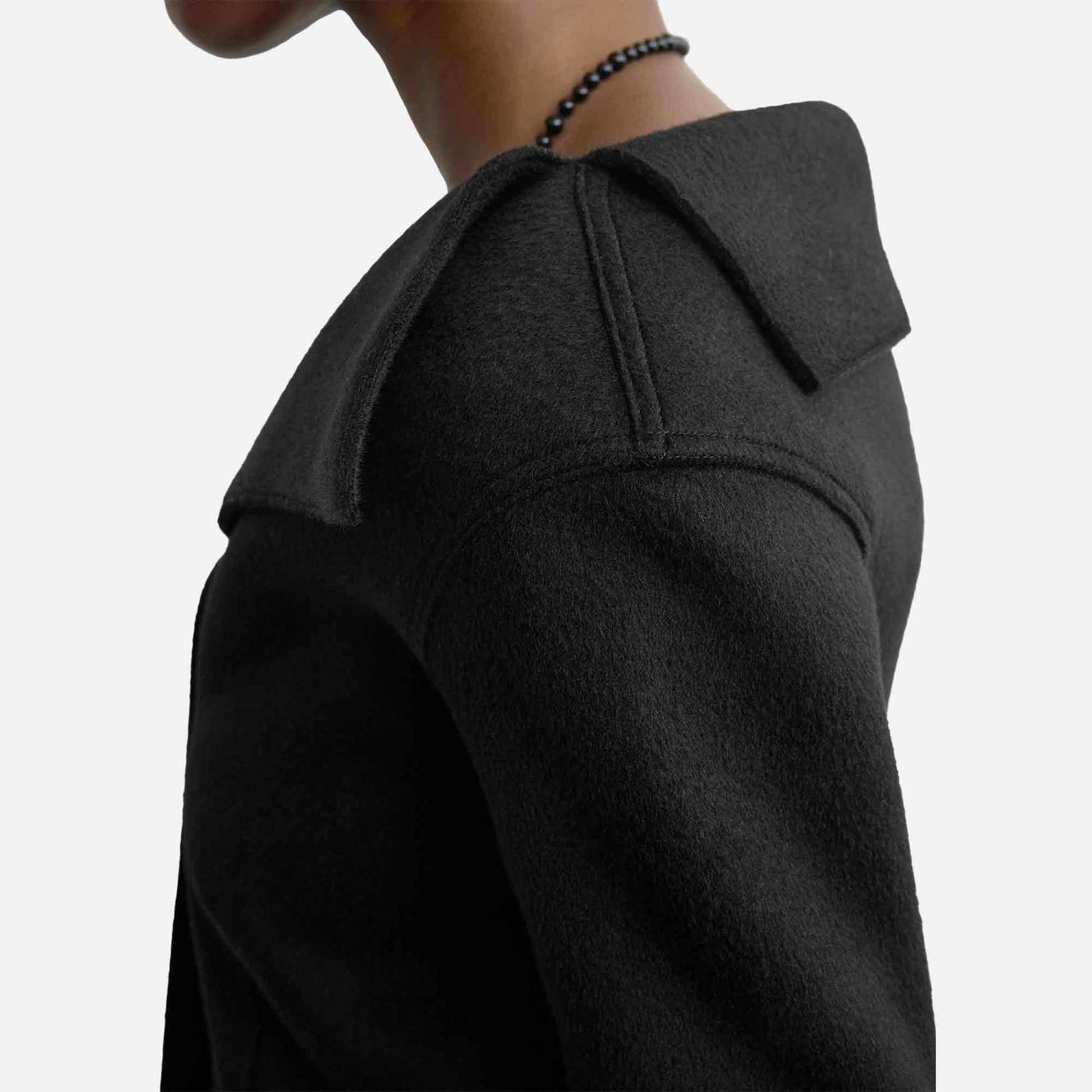 Open Collar Wool Jacket Black