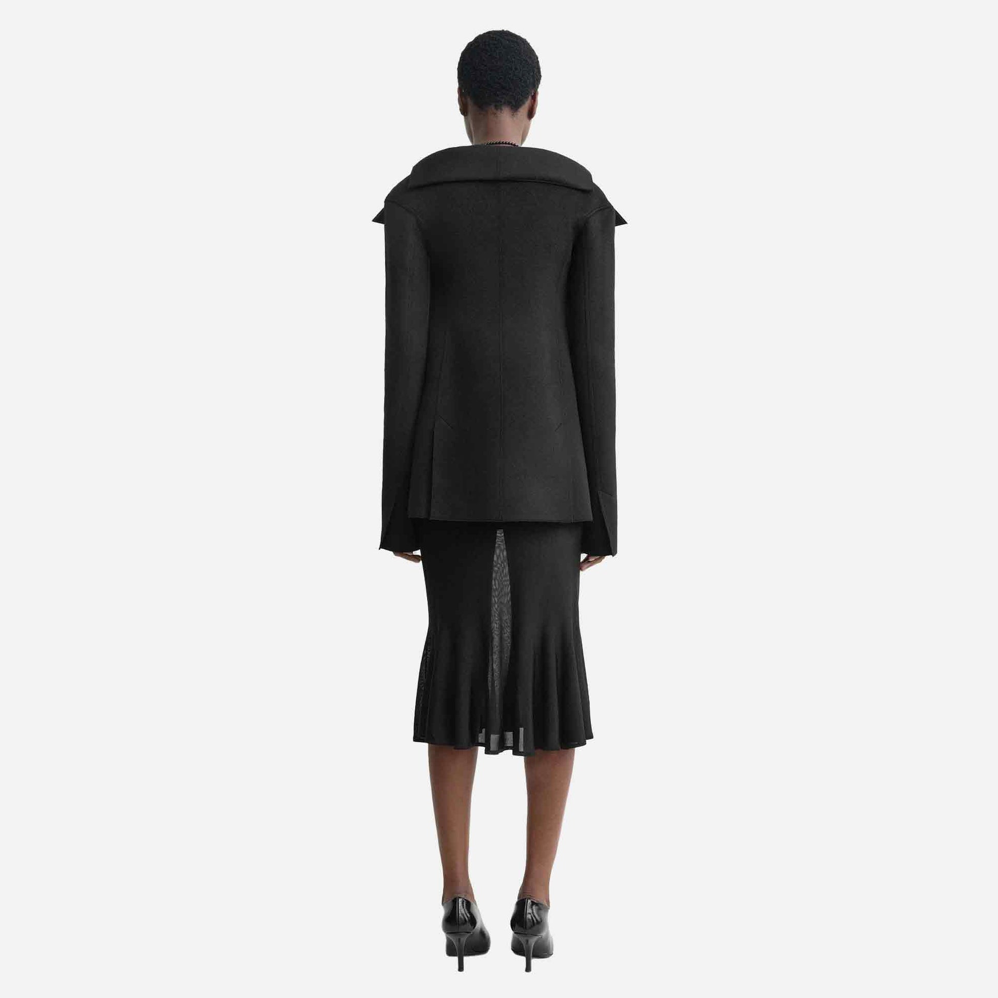 Open Collar Wool Jacket Black