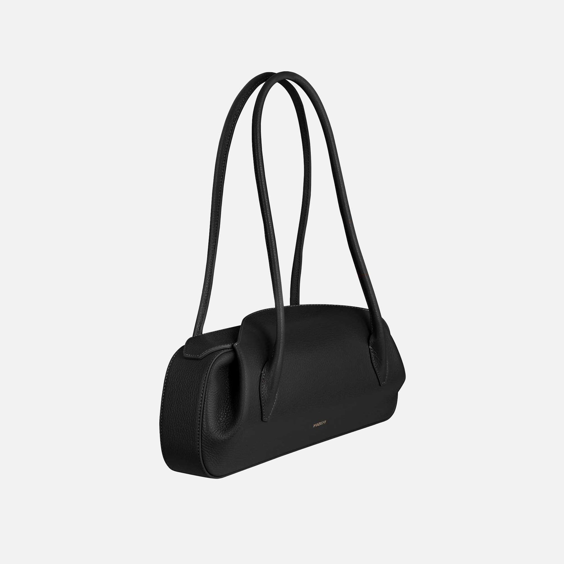 Oyster Shoulder Bag Grained Leather Black
