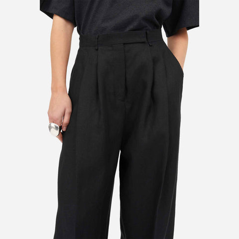 Pemma Linen Herringbone Pants Black