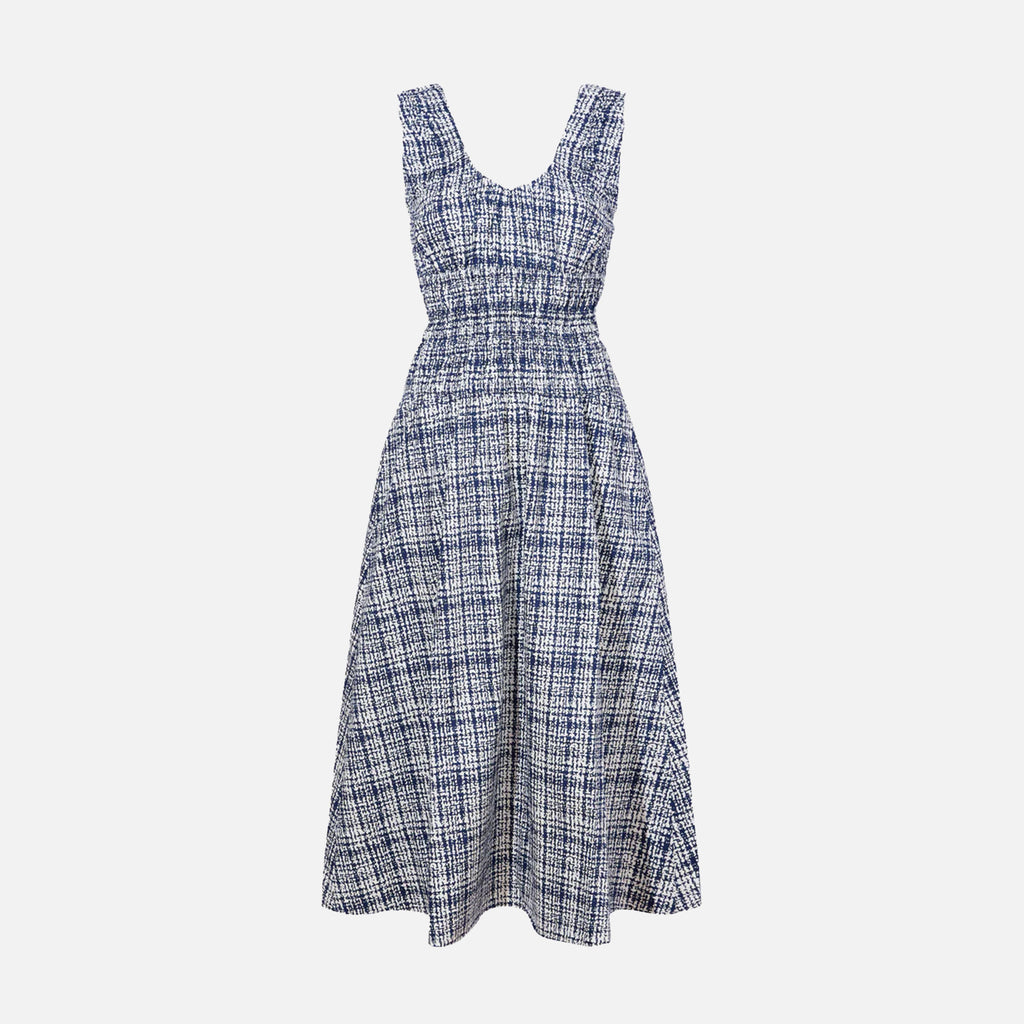 Penny Dress Grid Poplin Navy/Off White