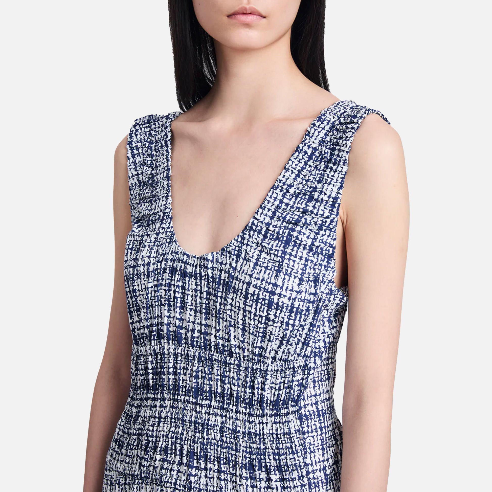 Penny Dress Grid Poplin Navy/Off White
