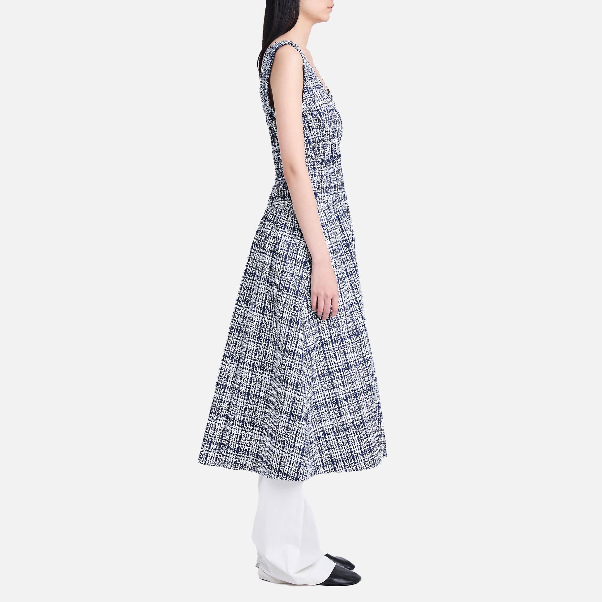 Penny Dress Grid Poplin Navy/Off White