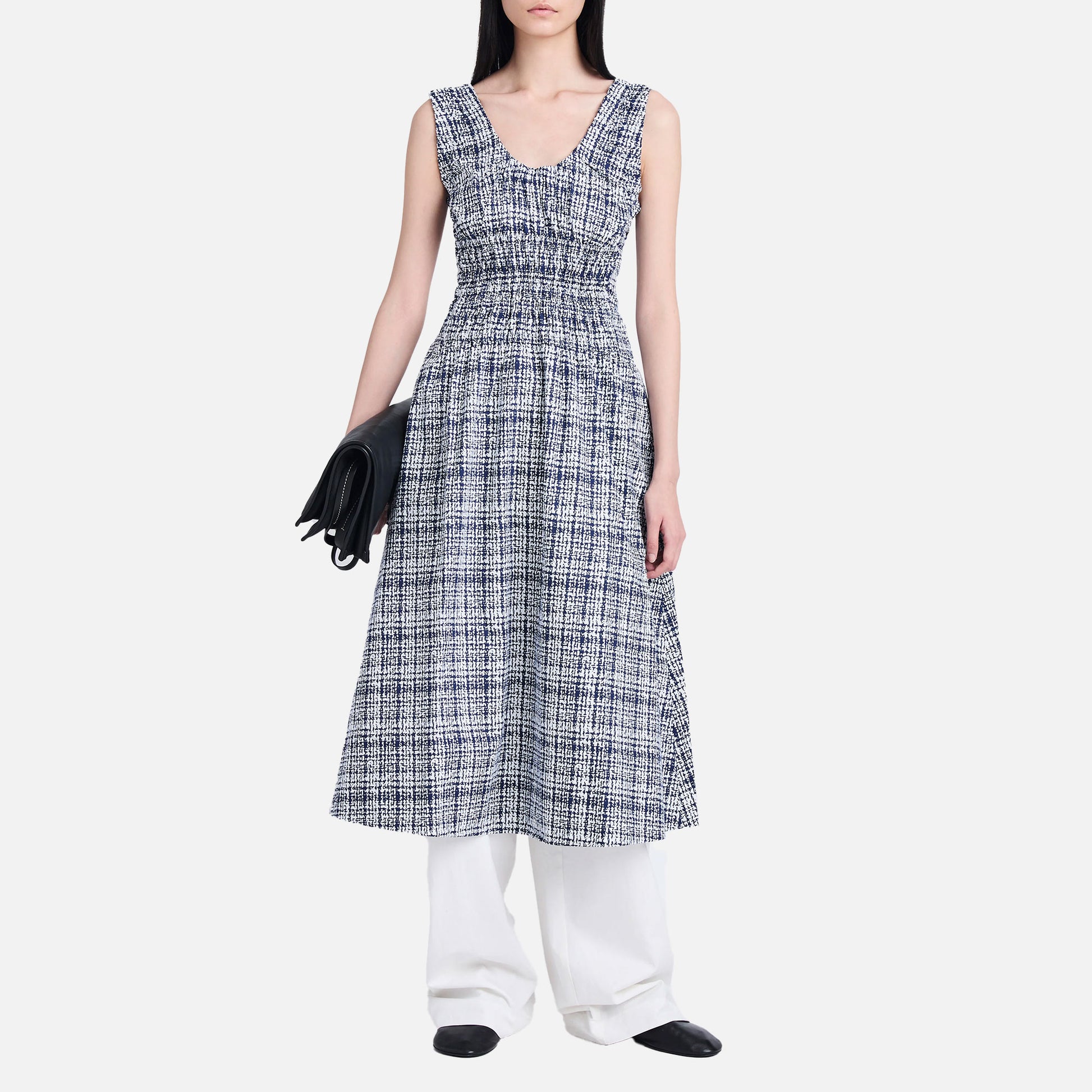 Penny Dress Grid Poplin Navy/Off White