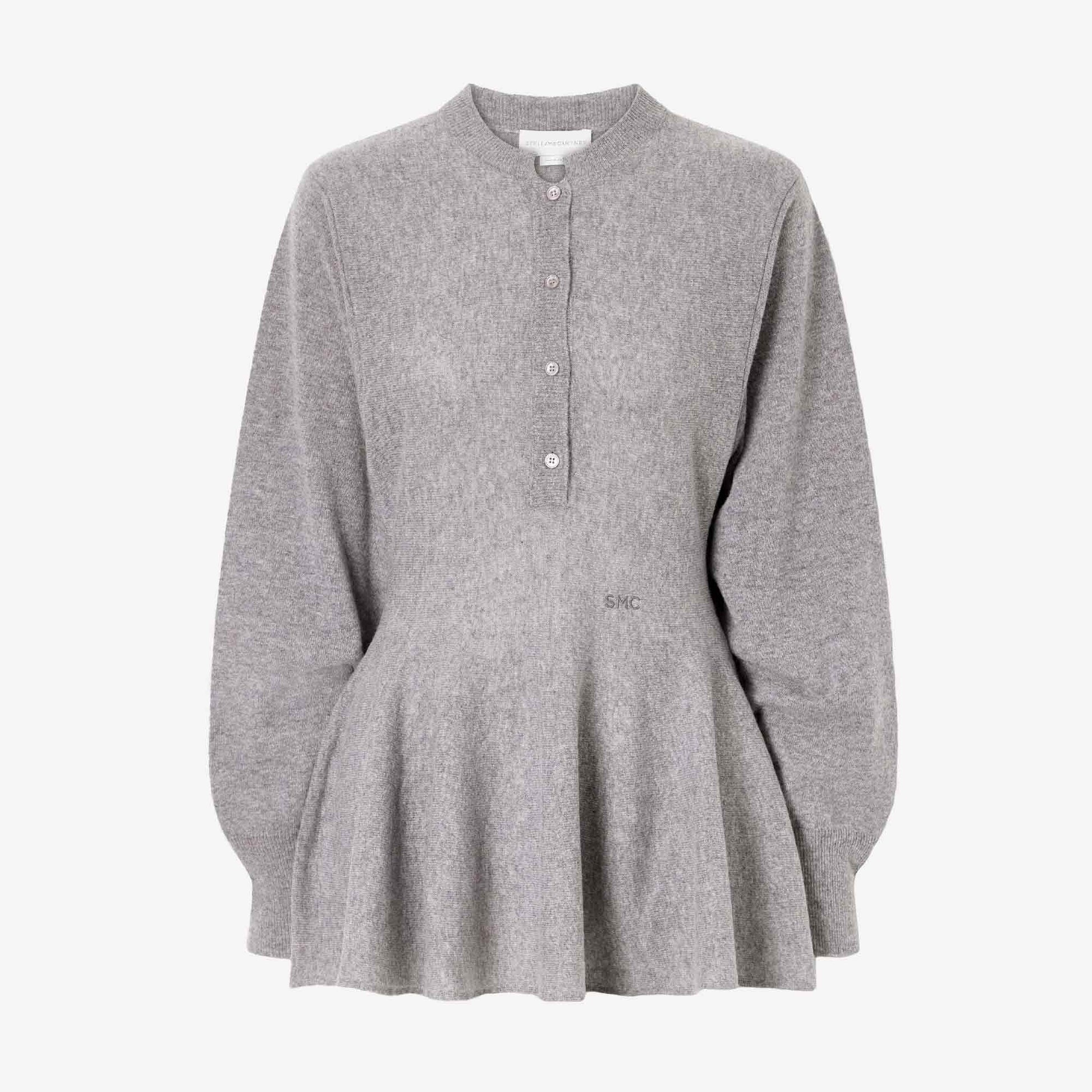 Peplum Knit Button Top Grey Melange