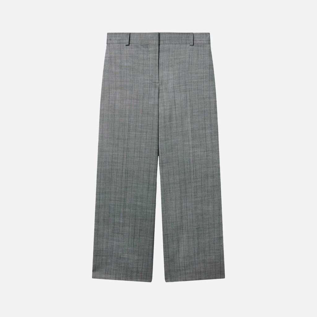 Pinstripe Pleated Straight-Leg Trousers Grey
