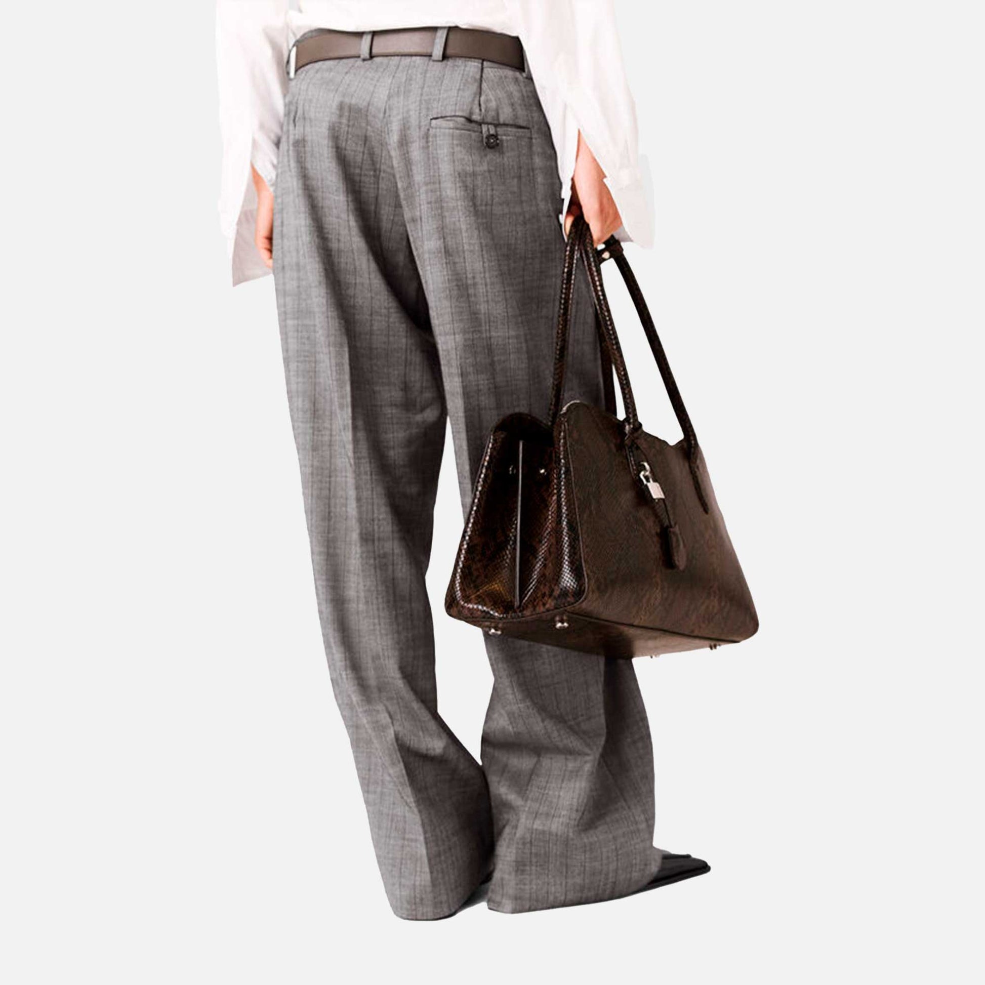 Pinstripe Pleated Straight-Leg Trousers Grey