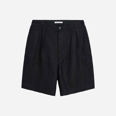 Pleated Linen Shorts Black