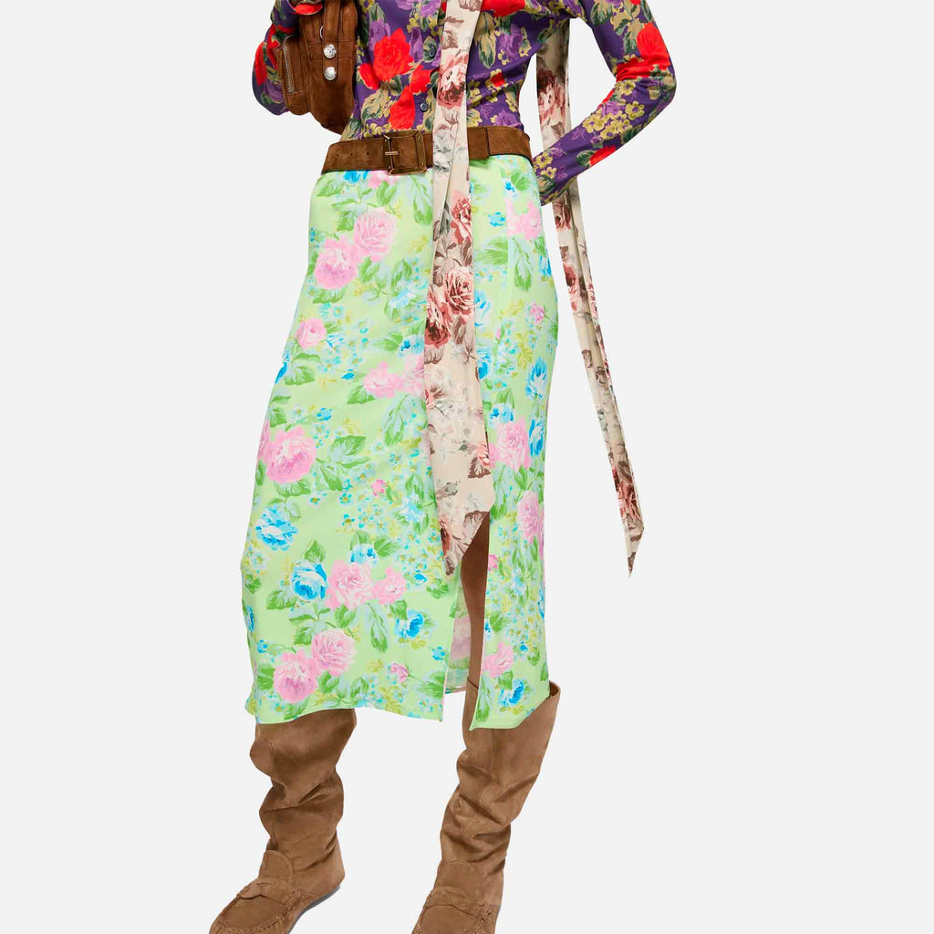 Printed Midi Dress Purple/Green