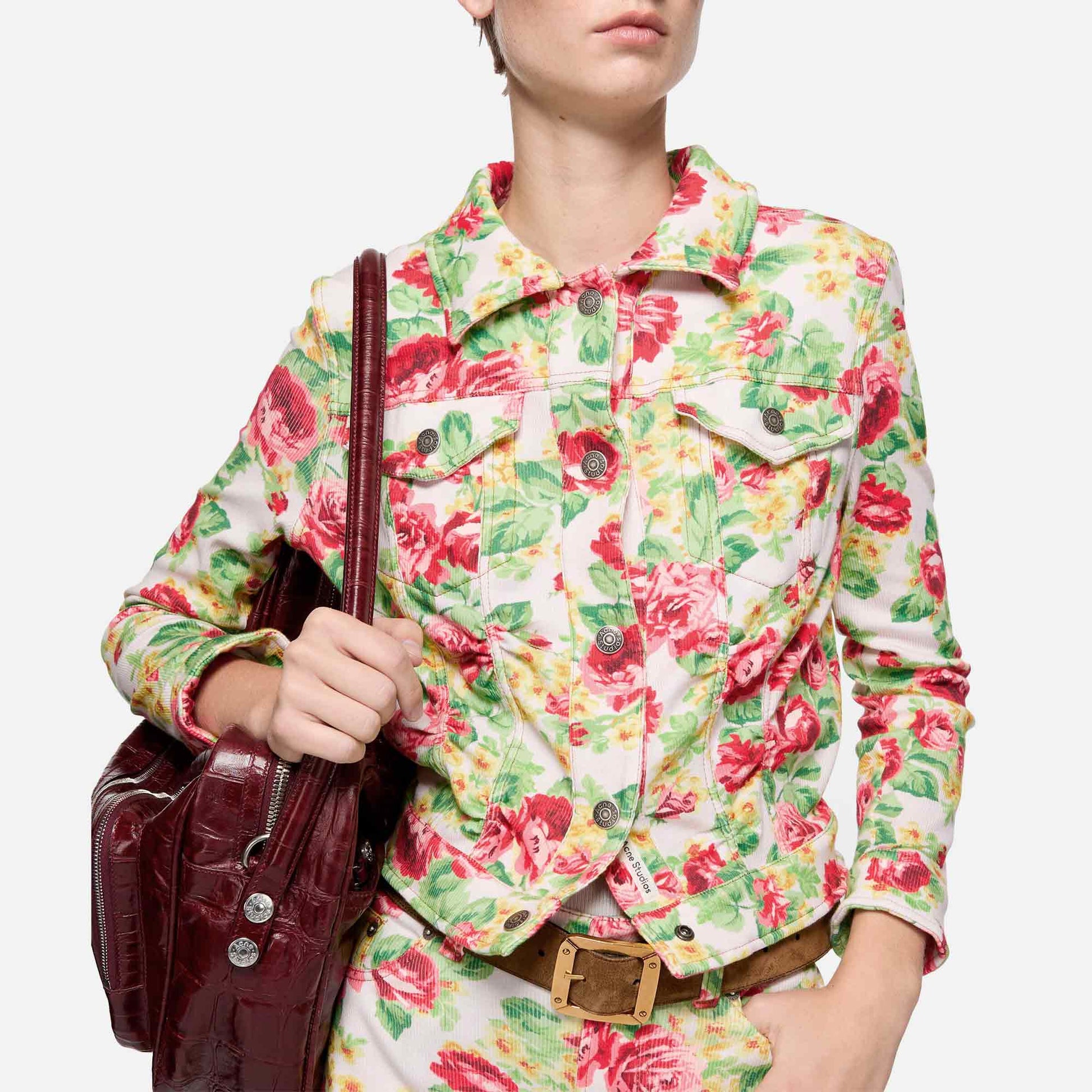 Printed Stretch Denim Jacket Pink/Multi